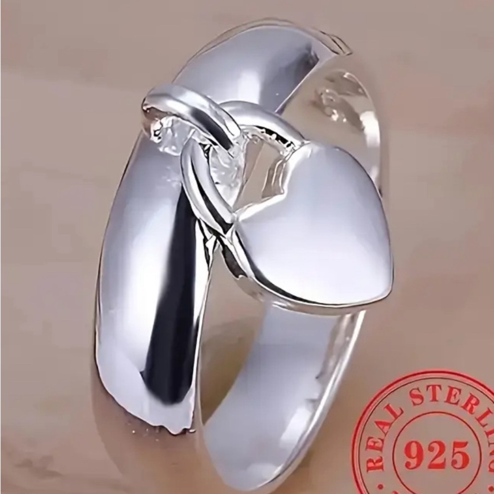 Modern Silver Heart Ring with Unique Design